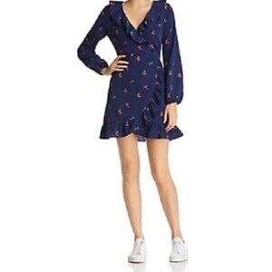 Sadie & Sage Women's Ruffled Cherry Print Faux-Wrap Dress Size Small Long Sleeve